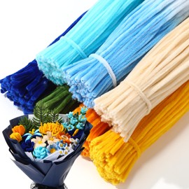 DaisyInner 700 Pcs Pastel Pipe Cleaners Gradient Chenille Stems 12 Inch Bulk Pipe Cleaner Flower Assorted Fuzzy Sticks for Creative School Project DIY Classroom Decor(Blue,Orange)