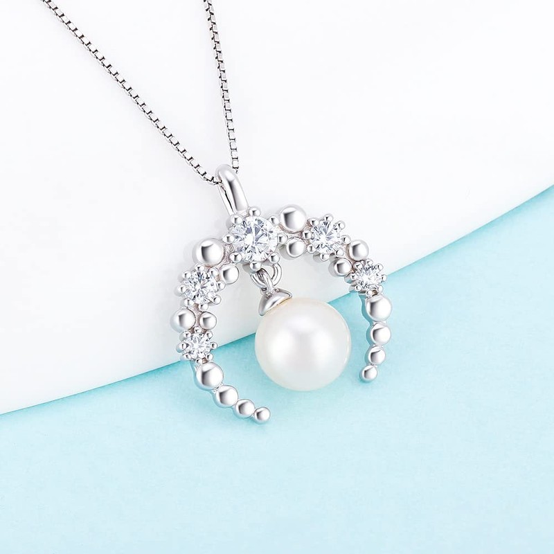 LGSY Moon CZ Bail Pendants for Pearl Jewelry Making Sterling