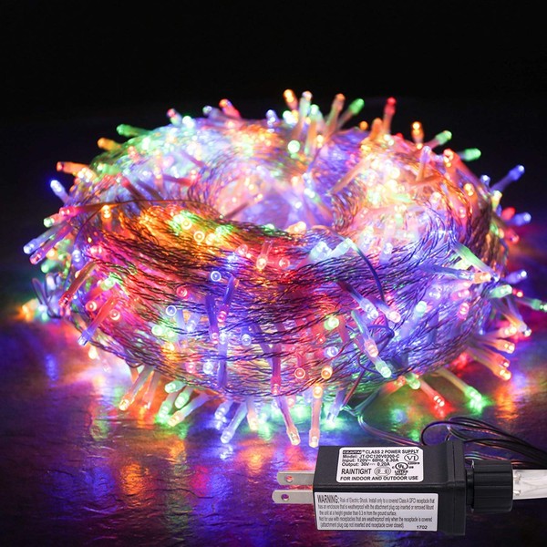 JMEXSUSS 33ft 100 LED Indoor Christmas Lights Multicolor, Clear Wire Christmas Tree Lights Outdoor Waterproof, 8 Modes Plug-in Twinkle Fairy Christmas Lights for Christmas Wedding Party Decoration