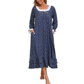 YARISNEY Women's Vintage Nightgown Premium Cotton Sleepwear long Princess Loungewear (White Flower,L)