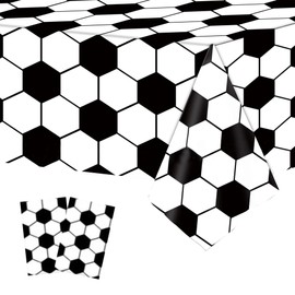 MEUTL Football Birthday Party Decoration Tablecloth, 2-Pack Green Soccer Field Tablecloth, PE Plastic 130x220cm Table Cover for World Cup, Birthday & Sports Events (White Black)