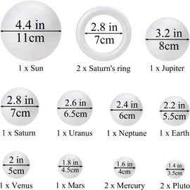 48PCS Solar System Model Foam Ball Kit Includes 10 Sizes Polystyrene Spheres Balls, Bamboo Sticks, Toothpick Flags, 8 Color Pigments, Brushes, Paint Tray Palette for School Science Projects