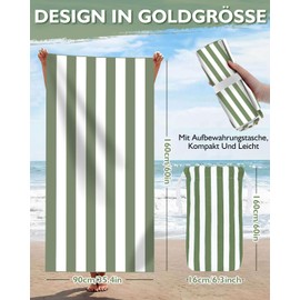 Coyonce Quick-Drying Microfibre Beach Towel, Large 160 x 90 cm, Sand-Free Bath Towel with Storage Bag, Soft and Lightweight Beach Towels for Beach, Travel, Green