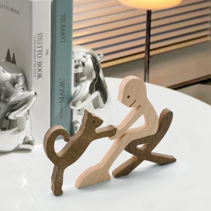 Enkrio Cat Figurine Wooden Sculpture Object Nordic Interior Wood Decoration