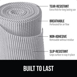 GORILLA GRIP powerGRIP Drawer Shelf and Cabinet Liner, Thick Strong Hold, Non-Adhesive Liners Protect Kitchen Cabinets and Cupboard, Bathroom Drawers, Easy Install, Breathable Mat, 12" x30' Light Gray