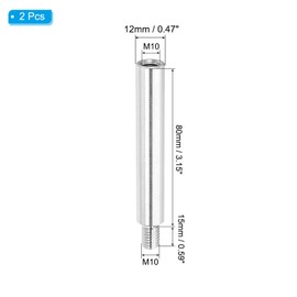 PATIKIL 2 Pcs M10x80+15mm Stainless Steel Standoff Extension Posts Screws,Metric Male Female Thread Adapters Spacer for PCB,Quadcopter Drone,Computer & Circuit Board Assortment Kit