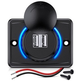 Nilight Quick USB Outlet Socket 12V 24V Dual USBs Connector 5V 4.8A Car Outlets with Waterproof Cover Rotating Cap LED Light for Cars Trucks Motorcycle RVs Campers