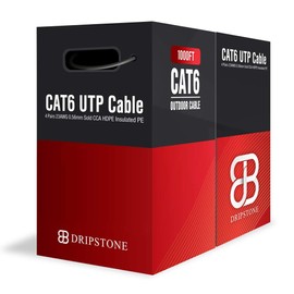 Dripstone - DS611 1000ft CAT6 Outdoor Direct Burial Solid Cable 23AWG Waterproof Wire HDPE Insulated Polyethylene (PE) for Indoor/Outdoor, Black (B07BW7CHWB)