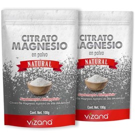 VIZANA NUTRITION  Citrato de Magnesio en Polvo (Trimagnesio Anhidro) (Pack-2 Bolsas de 100g), Origen Citrato Alemania                                 