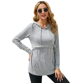 Women's Nursing Hoodies Maternity Breastfeeding Tops Long Sleeve Pregnancy Sweatshirt(Light Grey, Medium)