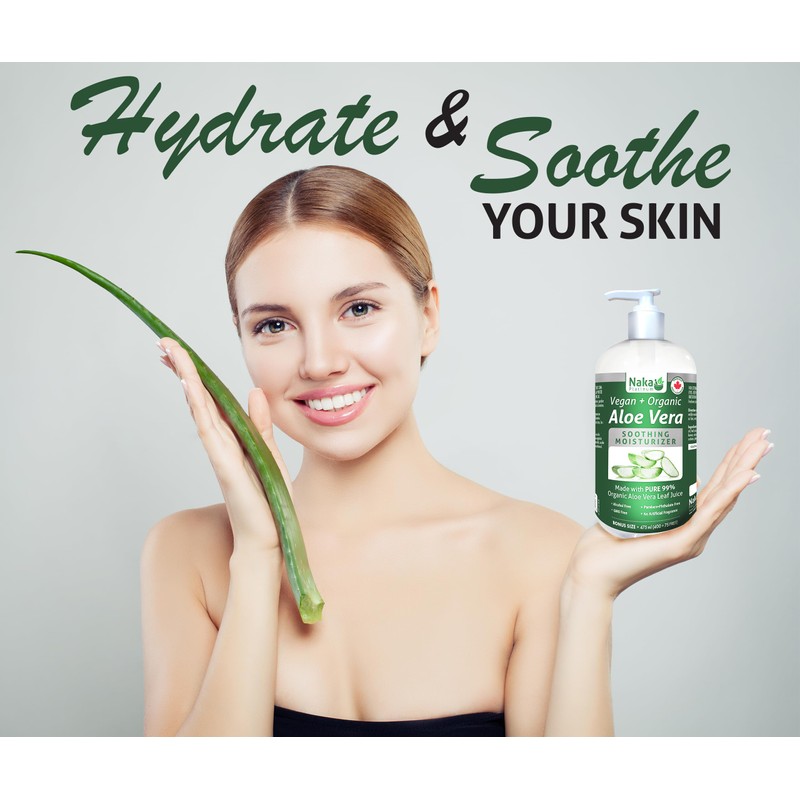 475ml (16oz) ORGANIC Aloe Vera, Vegan + Soothing Moisturizer, 99%
