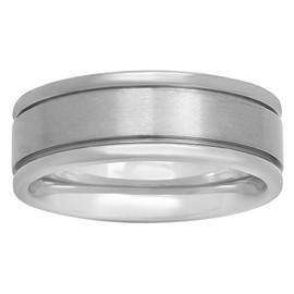 STEEL NATION JEWELRY Men's 8mm Titanium Wedding Band, Brushed Finish with Black Grooves