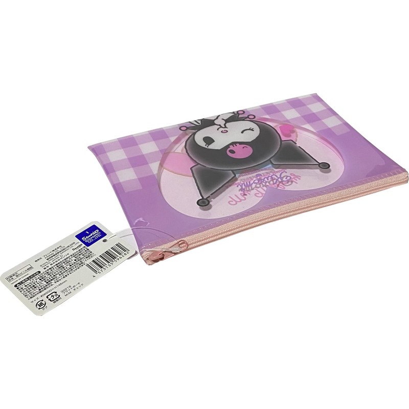 サンリオ マイメロディ×黒美 アクセサリー 化粧品 フラットビニールポーチ ファスナーケースバッグ 20×14.5cm (チェック)