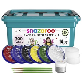 Snazaroo Einsteiger Schmink - Koffer, 6 Farben & Glittergel mit 3 Pinsel, 2 Schwämmchen & Schminkbuch