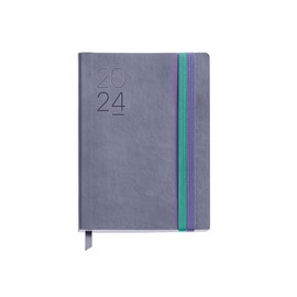 Miquelrius - 2024 Yearly Diary, Day Page, Journal Size 122 x 168 mm, Flexible Cover with Stitched Leather, Double Elastic Band, Spanish, English and Portuguese, Lilac