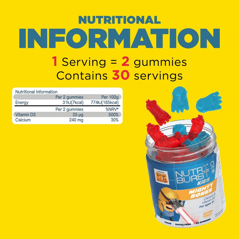 Nutriburst Minions Mighty Bones Vitamins for Kids - Chewable Vitamin