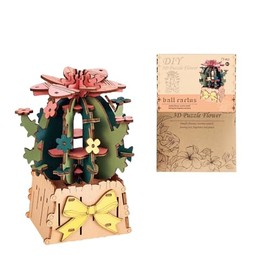 3D Flower Wooden Puzzles for Adults DIY Wooden Flowers Model Kit Building Set Crafts for Adults to Build, Botanical Collection/Ideal Creative Gift Ideas/Housewarming (Ball Cactus)