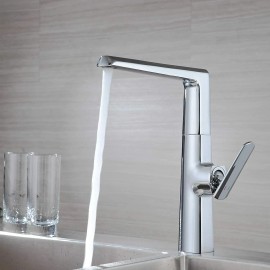 Faucet (F-001) 360 Degree Swivel Single Handle Solid Brass Chrome Kitchen Sink Faucet,