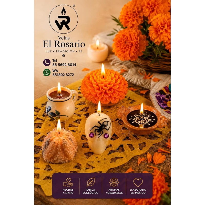 Kit Ofrenda Día de Muertos 5 Velas Artesanales – Velas