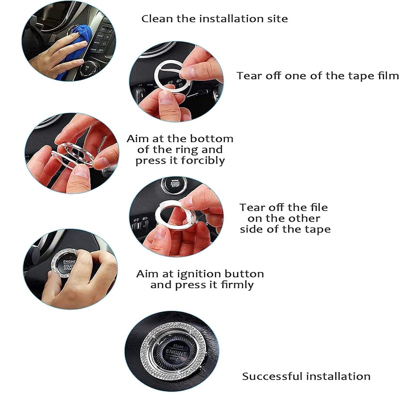 2 Pack Auto Start Engine Ignition Key & Button,Bling Car
