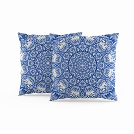 ggaimwf Moroccan Cushion Covers, 60 x 60 cm, Blue Ethnic Boho Cushion, Indian Style, Abstract Mandala Arabesque, Meditation, Hippie, Modern Cushion Cover Throw for Sofa, Living Room, Bed Cushion