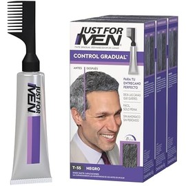 Just For Men Control Gradual, Tinte Para Canas, Color Negro T55, Cubre Algunas Canas, Paquete De 3, 40g