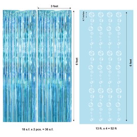 Ocean Blue Under The Sea Party Decoration Tinsel Foil Fringe Curtain Backdrop Hanging White Bubble Garland for Mermaid Birhthday Party Photo Booth Baby Shower Birthday Party Supplies