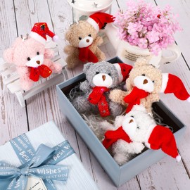 Zomiboo 12 Pcs 4 Inch Mini Plush Stuffed Animal Bear Bunny Koala Jointed Furry Doll Toys for DIY Keychain Gifts Christmas Birthday Wedding Party Favors (Pink/Yellow/White/Gray, Bear with Hat)