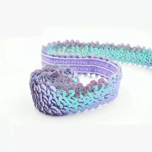 AB Purple Elastic Sequin Trim, Flat Glitter Sequin Trim, Paillette