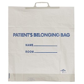 Medline Plastic Patient Belongings Bag with Rigid Handle, Printed, White, 18" x 20" x 4", Hospital Essentials, Pack of 250