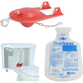 Universal Replacement Flapper Fits Most Toilets 2" Standard Long Lasting with Stainless Steel Chain Water Saver Pack (Red, Displacement Bag)