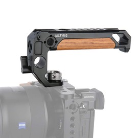 NICEYRIG Camera Wooden Handle for ARRI Standard, with 15mm Rod Clamp, Cold Shoe and 1/4’’ & 3/8’’ ARRI Mounting Hole - 348