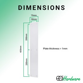 EAI Door Push Plate, 425 x 75mm Plain Finger Push Plate with Radius Corners Polished Stainless Steel