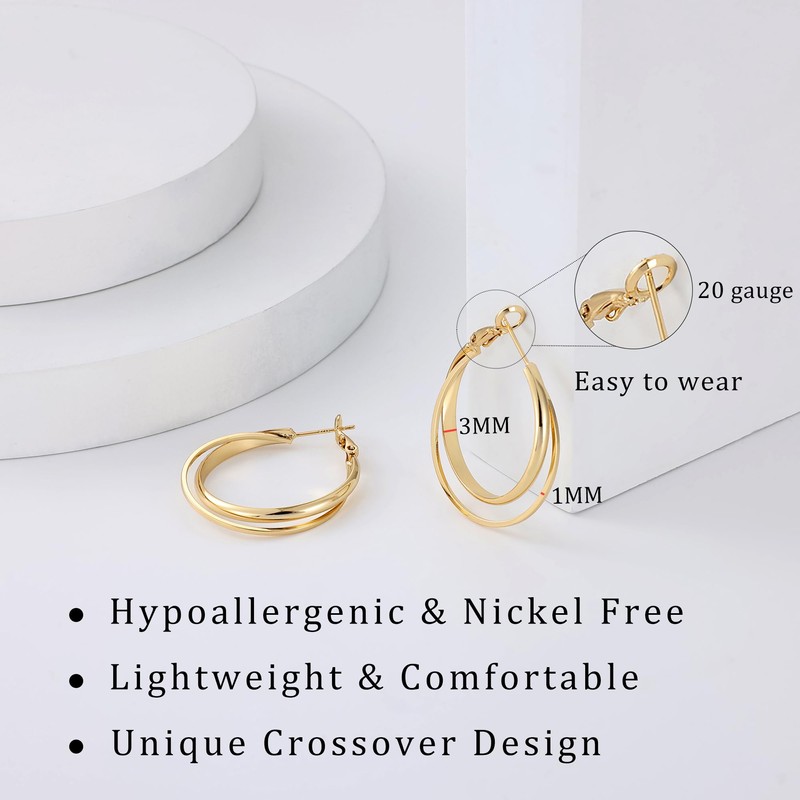 Gacimy 14K Gold Plated Criss Cross Hoop Earrings for Women,