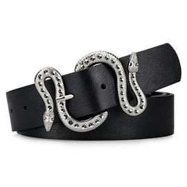 taffeta alley Women Belt,Snake Belt,Women's Belts for Dresses,Fashion Ladies Belt Waist Belt with Silver Snake Buckle Black Belt 100cm