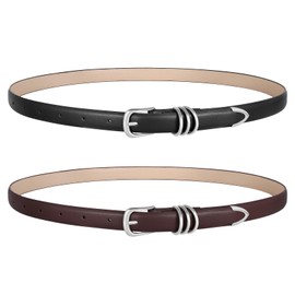 2 Pack Women Skinny Leather Belts Fashion Thin Waist Belt for Jeans Dresses Pants