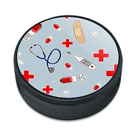 GRAPHICS & MORE Nurse Doctor Pattern Healthcare Stethoscope Thermometer Ice Hockey Puck