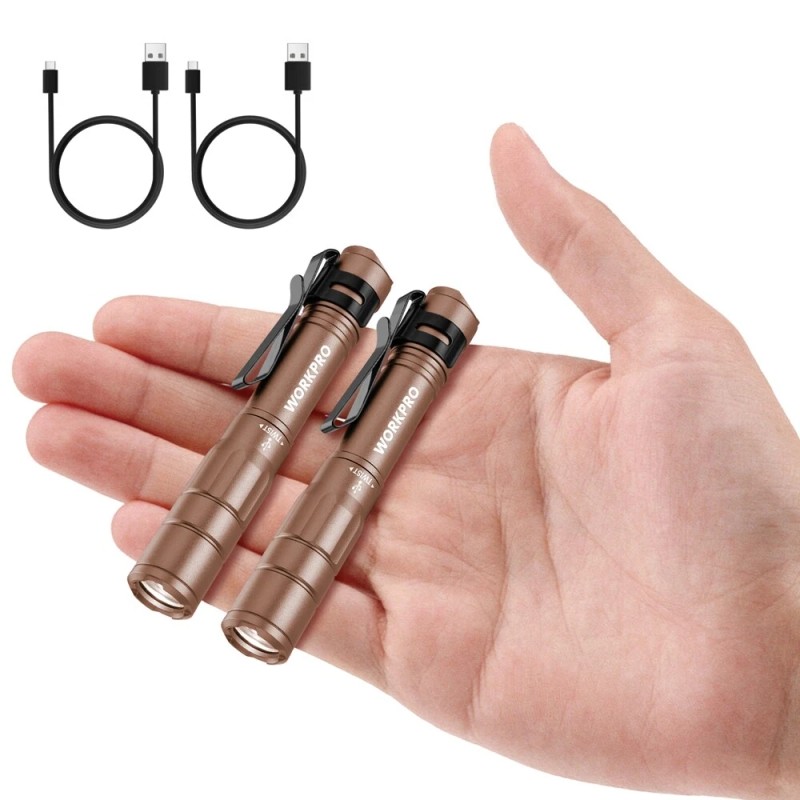 WORKPRO 2PCS Rechargeable LED Pen Light Ultra-Compact Flashlight Mini Flashlight