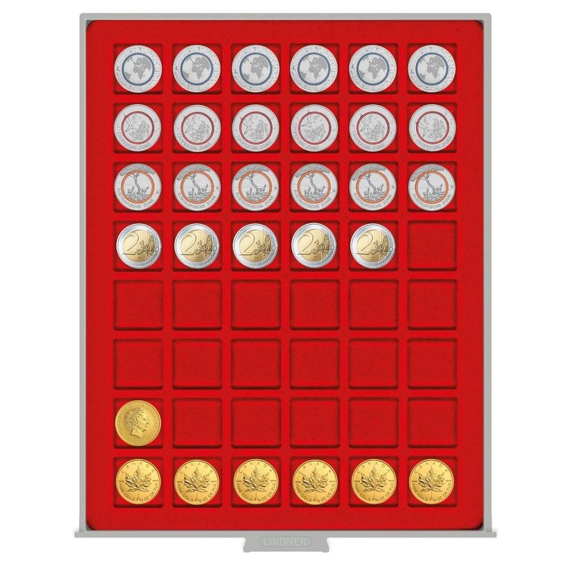 Lindner 2149 Coin Box-Gray / red insert