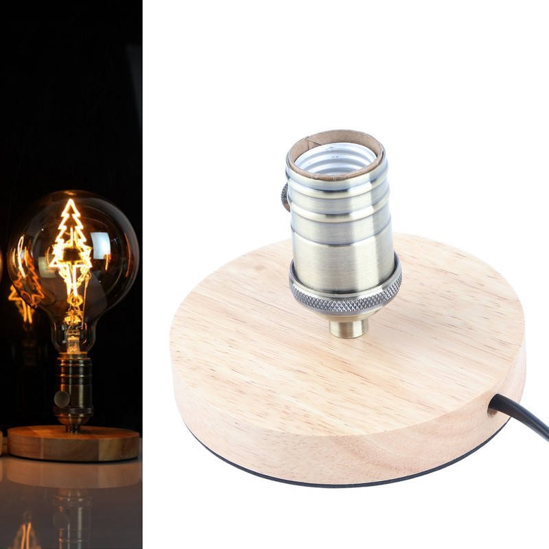 E26/E27 Table Lamp Holder Household Retro Wooden Lamp Base with