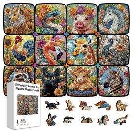 GLOBLELAND Pack of 300 Embroidery Pattern Wooden Puzzles with Animals and Flowers for Learning Toddlers 11.22 x 15.16 Inch Colourful Wooden Puzzles with (3) Animals Holidays and Birthday Gifts for