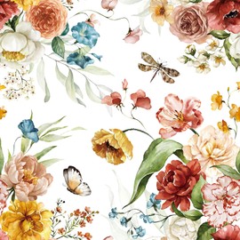 VaryPaper Vintage Floral Wallpaper Stick and Peel Petunia Butterfly Peony Wallpaper 17.7"x78.7" Self Adhesive Removable Vinyl Wall Paper Decorative Floral Contact Paper for Cabinets Shelves Walls