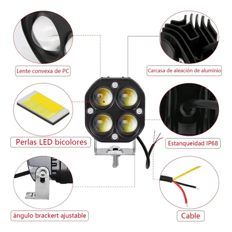 Par Faros De Lupa Led Luz Doble Color Para Moto