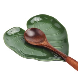 Ceramic Spoon Rest for Stove Top,Cute Green Leaf Shape Spoon Holder for Kitchen Countertop,Cooking Kitchen Spoon Rest Utensil Rest Spatula