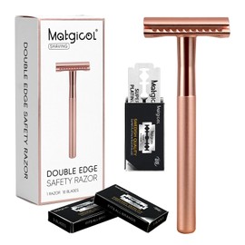 Safety Razor for Men & Women Shaving - Premium Metal Razor Shaver with 10 Double Edge Blades, Reusable Double-edge Safety Razors, Smoothly Glide for Safe & Comfortable Shave (Rose Gold）