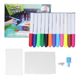 Kids Blow Pens Fluorescent Drawing Colouring 8 Templates Educational Blow Airbrush Marker Dinosaur Type
