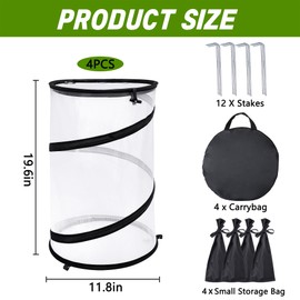 4 Pcs Pop Up Insect Barrier Plant Cover Net, 19.6" x 11.8" Round Foldable Plant Protectors Mesh Plant Enclosure, Garden Net Cage Guard Cover with Stakes & Carry Bag for Protect Plants from Bird Insect