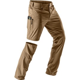CQR Men's Convertible Cargo Tactical Pants, Water Resistant Outdoor Hiking Pants, Zip Off Lightweight Stretch Work Pants, Rocky Hazelnut, 36W x 34L