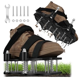 ZDDGNN Aerator Shoes, Aeration Shoes for Lawn with Adjustable Strap, Double Layer Spiked Bottom and Spring Base, Fit Automatically Clears Leaves and Dirt for Garden Lawns and Yard-Black