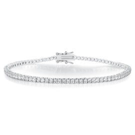 Gemsme 2.0MM Tennis Bracelet for Women Men，White Gold Plated Round 2mm Cubic Zirconia Tennis Bracelet 6.5 Inch